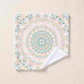 Sage Green en Peach Mandala Patroon Bad Handdoek (Wasdoekje)