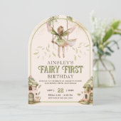 Sage Green en Pink Fairy Eerste Boog 1e Verjaardag Kaart (Staand voorkant)