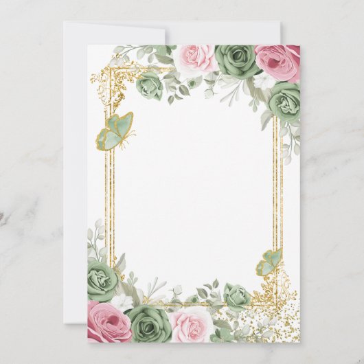 Sage Green en Pink Floral Butterfly 80ste verjaard Kaart (Achterkant)