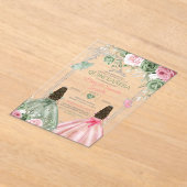 Sage Green en Pink Twin Quinceañera Butterfly Acryl Uitnodigingen (Laagn)