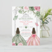 Sage Green en Pink Twin Quinceañera Butterfly Kaart (Staand voorkant)