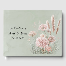 Sage Green en Pink Wildflowers Wedding Gastenboek