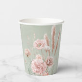 Sage Green en Pink Wildflowers Wedding Papieren Bekers (Achterkant)