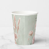 Sage Green en Pink Wildflowers Wedding Papieren Bekers (Rechts)
