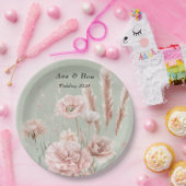 Sage Green en Pink Wildflowers Wedding Papieren Bordje (Feest)