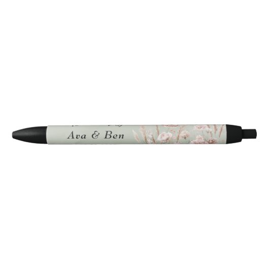 Sage Green en Pink Wildflowers Wedding Zwarte Inkt Pen (Voorkant)