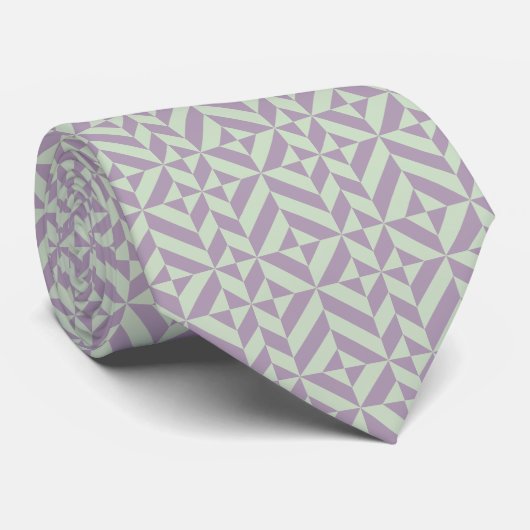 Sage Green en Plum Geometric Deco Cube Stropdas (Opgerold)
