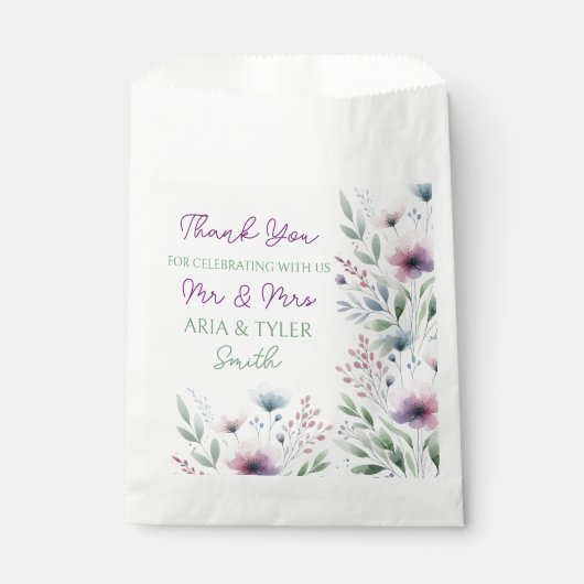 Sage Green en Plum Paarse botanische bruiloft Bedankzakje (Voorkant)
