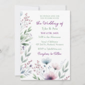 Sage Green en Plum Paarse botanische bruiloft Kaart (Voorkant)