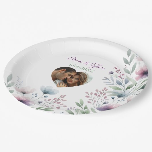 Sage Green en Plum Paarse botanische bruiloft Papieren Bordje (Gekanteld)