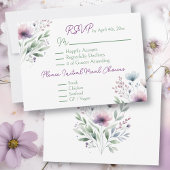 Sage Green en Plum Paarse botanische bruiloft RSVP Kaartje