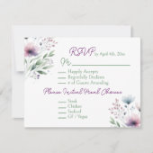 Sage Green en Plum Paarse botanische bruiloft RSVP Kaartje (Voorkant)