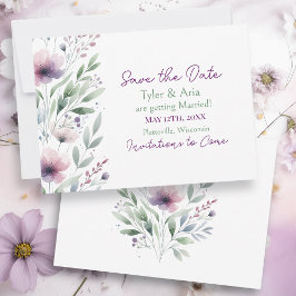 Sage Green en Plum Paarse botanische bruiloft Save The Date