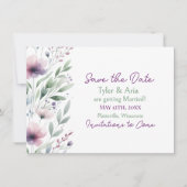Sage Green en Plum Paarse botanische bruiloft Save The Date (Voorkant)