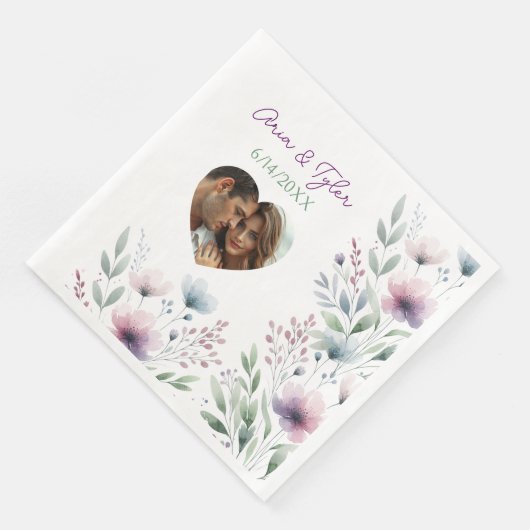 Sage Green en Plum Paarse botanische bruiloft Servet (Hoek)