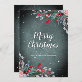 Sage Green en Red Winter Foliage Holiday Greeting Feestdagenkaart (Voorkant / Achterkant)