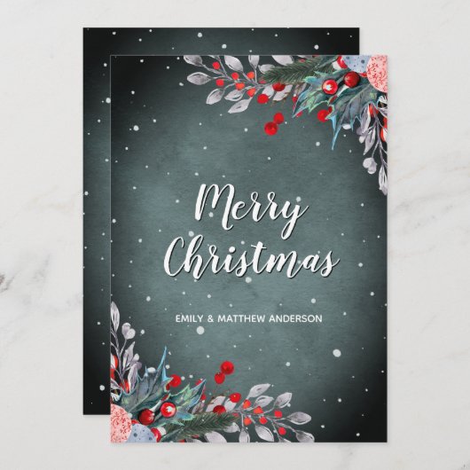 Sage Green en Red Winter Foliage Holiday Greeting Feestdagenkaart (Voorkant / Achterkant)