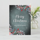 Sage Green en Red Winter Foliage Holiday Greeting Feestdagenkaart (Staand voorkant)