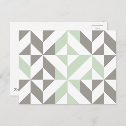 Sage Green en Silver Geometric Deco Cube Pattern Briefkaart (Voorkant / Achterkant)