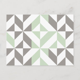 Sage Green en Silver Geometric Deco Cube Pattern Briefkaart