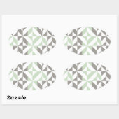 Sage Green en Silver Geometric Deco Cube Pattern Ovale Sticker (Vel)