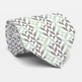 Sage Green en Silver Geometric Deco Cube Pattern Stropdas (Opgerold)