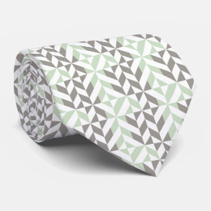 Sage Green en Silver Geometric Deco Cube Pattern Stropdas