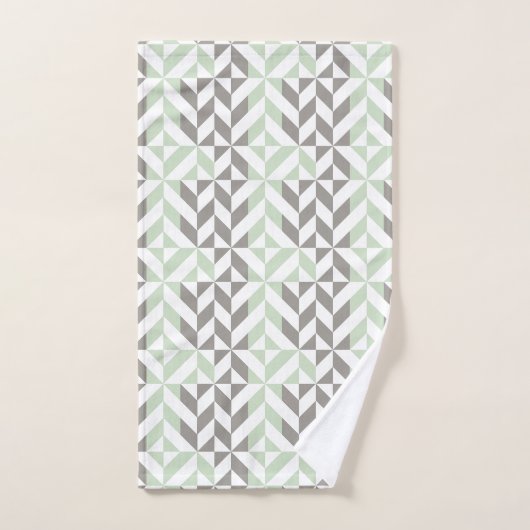 Sage Green en Silver Geometric ZigZag Bad Handdoek (Handdoek)