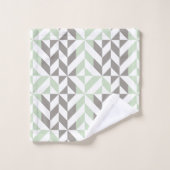 Sage Green en Silver Geometric ZigZag Bad Handdoek (Wasdoekje)
