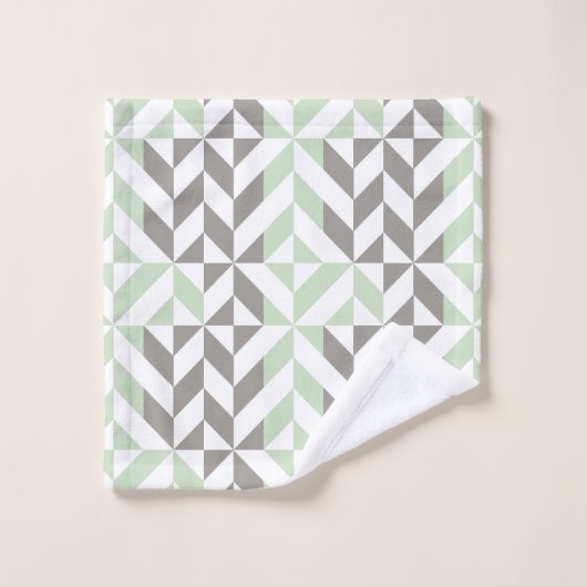 Sage Green en Silver Geometric ZigZag Bad Handdoek (Wasdoekje)