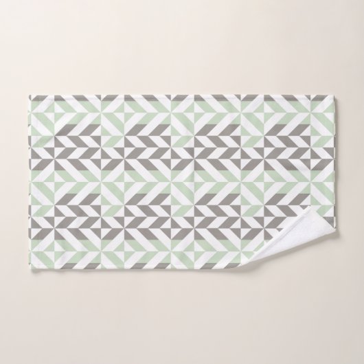 Sage Green en Silver Geometric ZigZag Bad Handdoek (Handdoek)