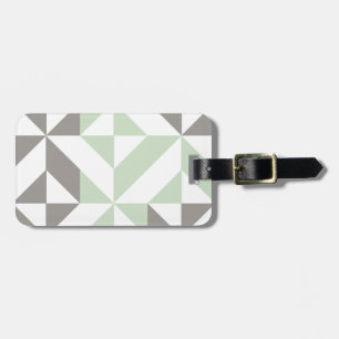 Sage Green en Silver Geometric ZigZag Bagagelabel