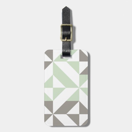 Sage Green en Silver Geometric ZigZag Bagagelabel (Voorkant verticaal)