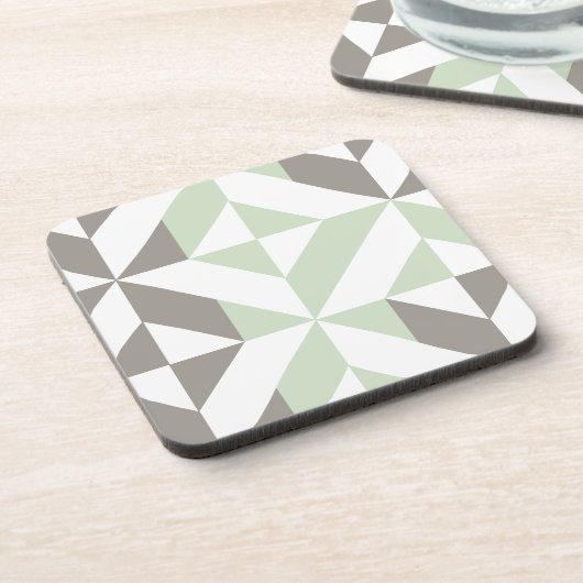 Sage Green en Silver Geometric ZigZag Bier Onderzetter (Linkerzijde)