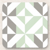 Sage Green en Silver Geometric ZigZag Bier Onderzetter (Voorkant)