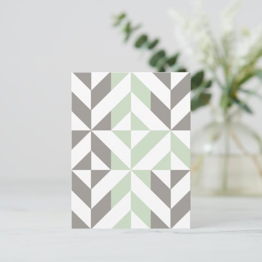 Sage Green en Silver Geometric ZigZag Briefkaart (Staand voorkant)