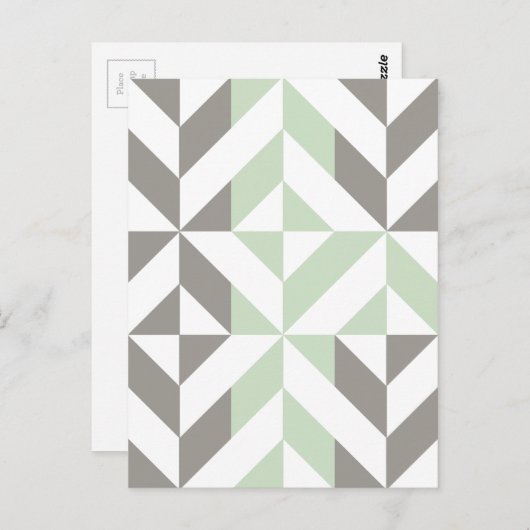 Sage Green en Silver Geometric ZigZag Briefkaart (Voorkant / Achterkant)