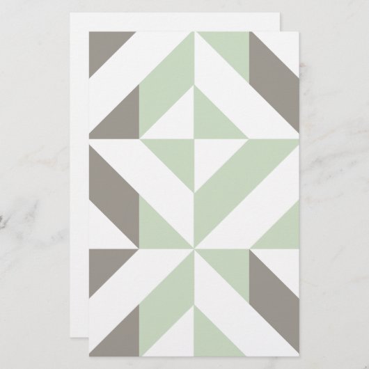Sage Green en Silver Geometric ZigZag Briefpapier (Voorkant / Achterkant)