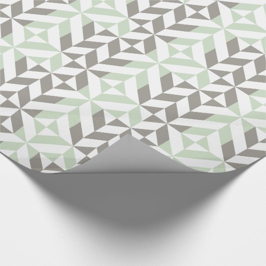 Sage Green en Silver Geometric ZigZag Cadeaupapier (Hoek)