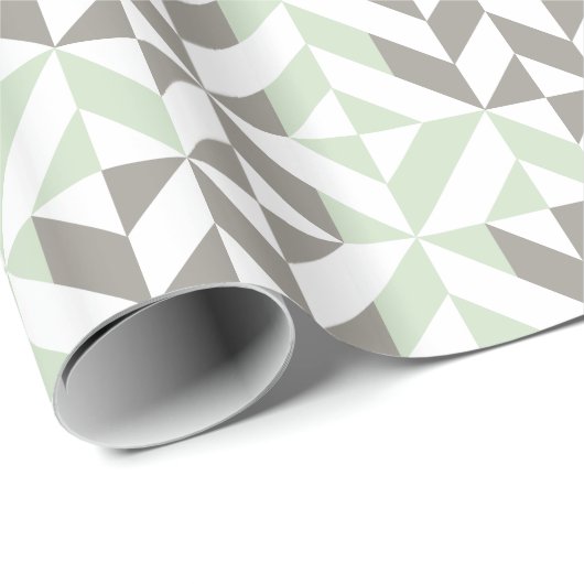 Sage Green en Silver Geometric ZigZag Cadeaupapier (Rol Hoek)