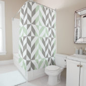 Sage Green en Silver Geometric ZigZag Douchegordijn (In situ)