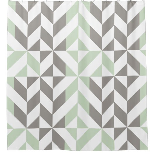 Sage Green en Silver Geometric ZigZag Douchegordijn (Voorkant)
