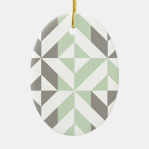 Sage Green en Silver Geometric ZigZag Keramisch Ornament
