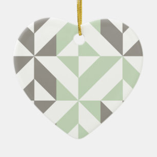 Sage Green en Silver Geometric ZigZag Keramisch Ornament