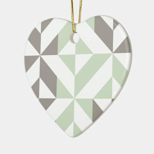 Sage Green en Silver Geometric ZigZag Keramisch Ornament (Links)