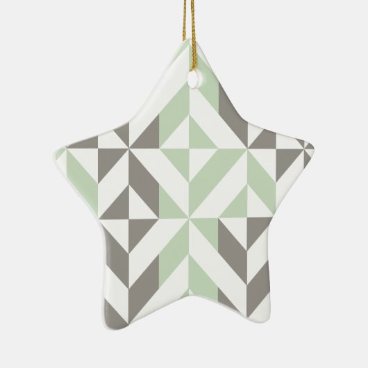 Sage Green en Silver Geometric ZigZag Keramisch Ornament (Rechts)