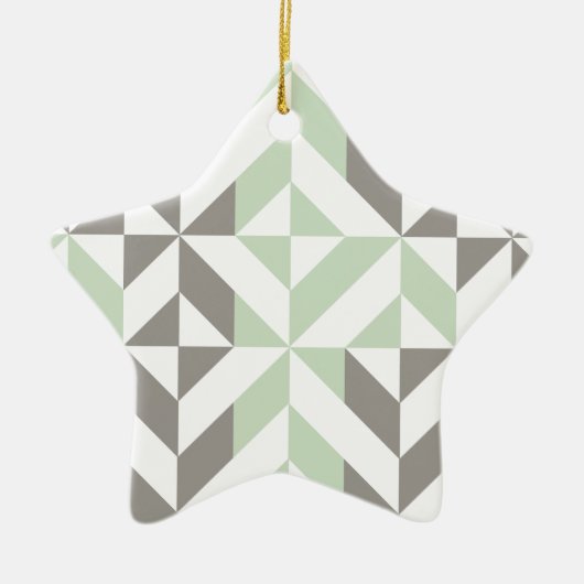 Sage Green en Silver Geometric ZigZag Keramisch Ornament (Voorkant)