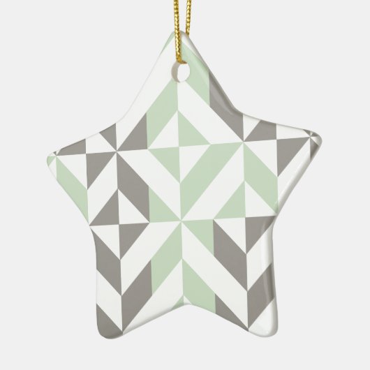 Sage Green en Silver Geometric ZigZag Keramisch Ornament (Links)