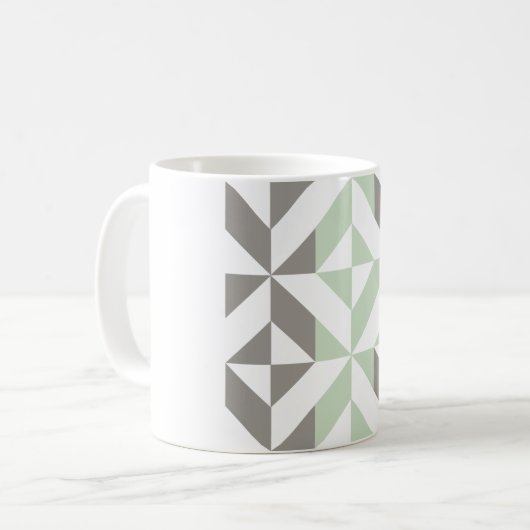 Sage Green en Silver Geometric ZigZag Koffiemok (Voorkant links)