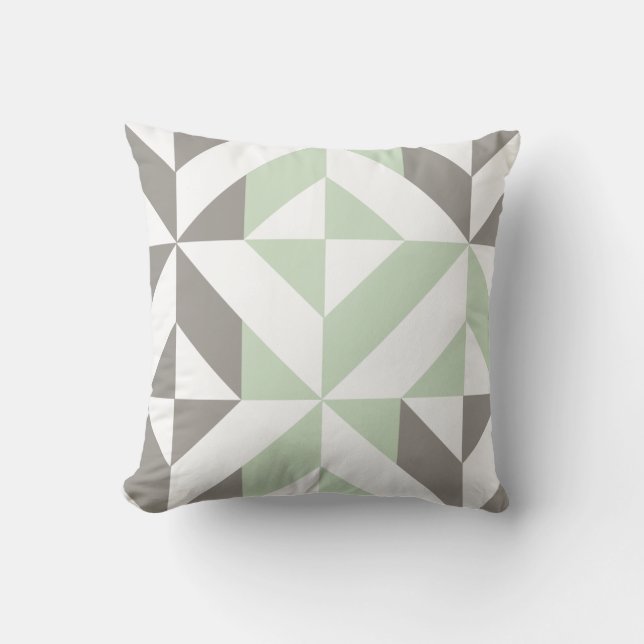 Sage Green en Silver Geometric ZigZag Kussen (Voorkant)